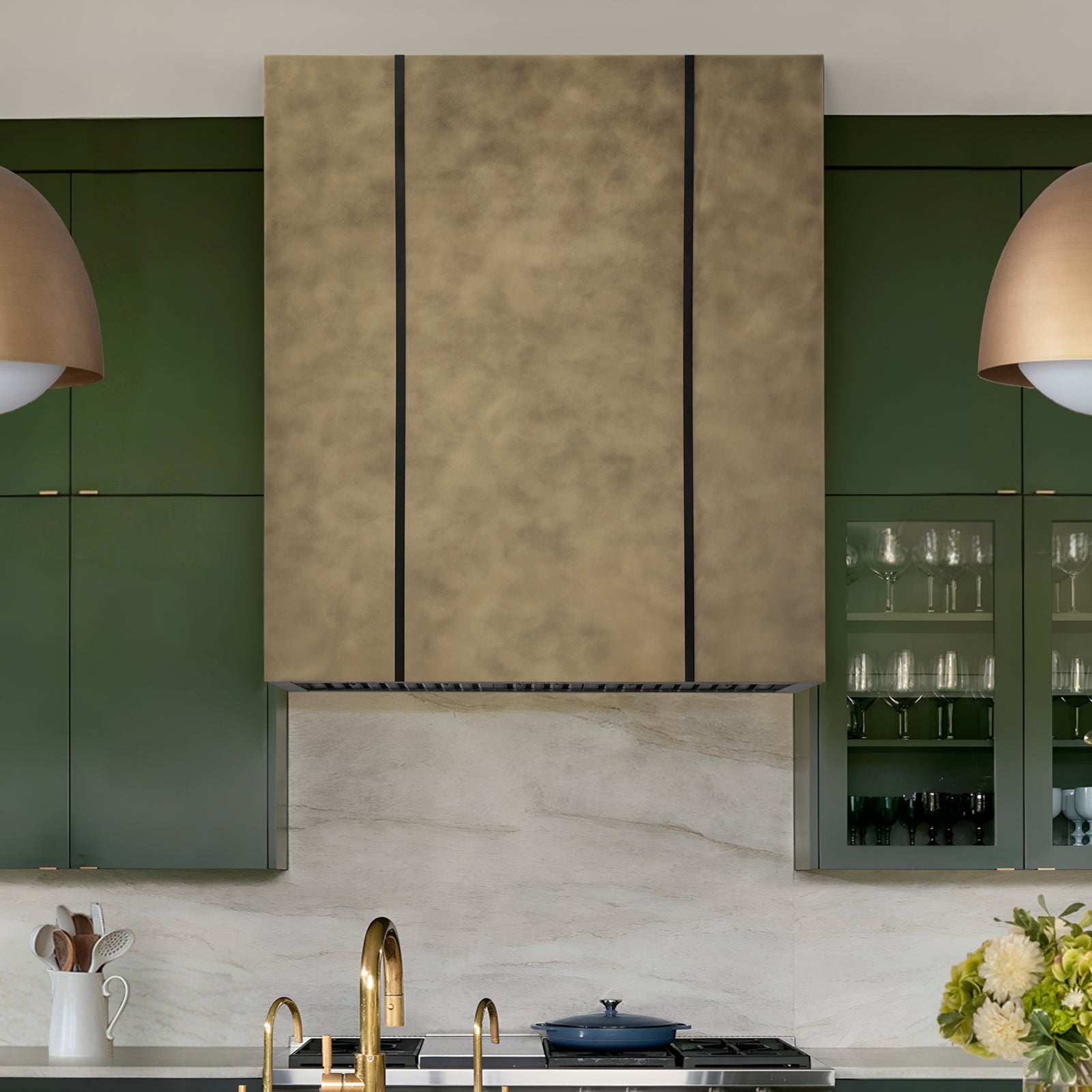 Fobest Custom Brass Range Hood with Box Design for Retro Luxury Kitchen FSS-646