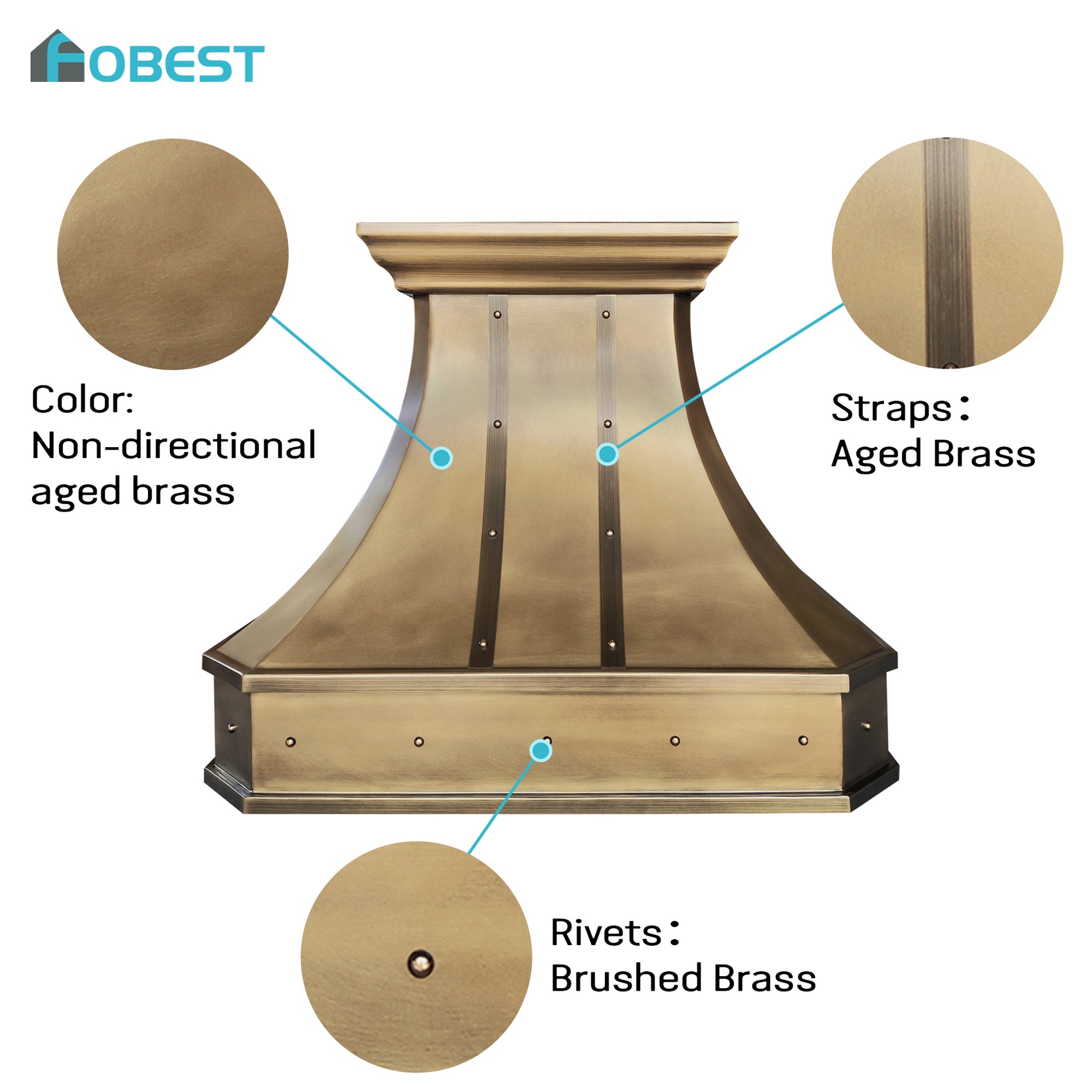 Fobest Custom Brass Range Hood with Curved Design Modern Farmhouse Kitchen Hood FSS-667