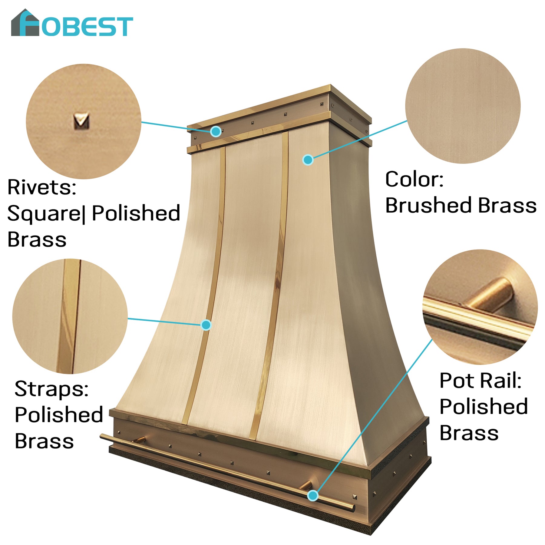Fobest Custom Brass Range Hood with Layered Finish for Modern Luxury Kitchens  FSS-559