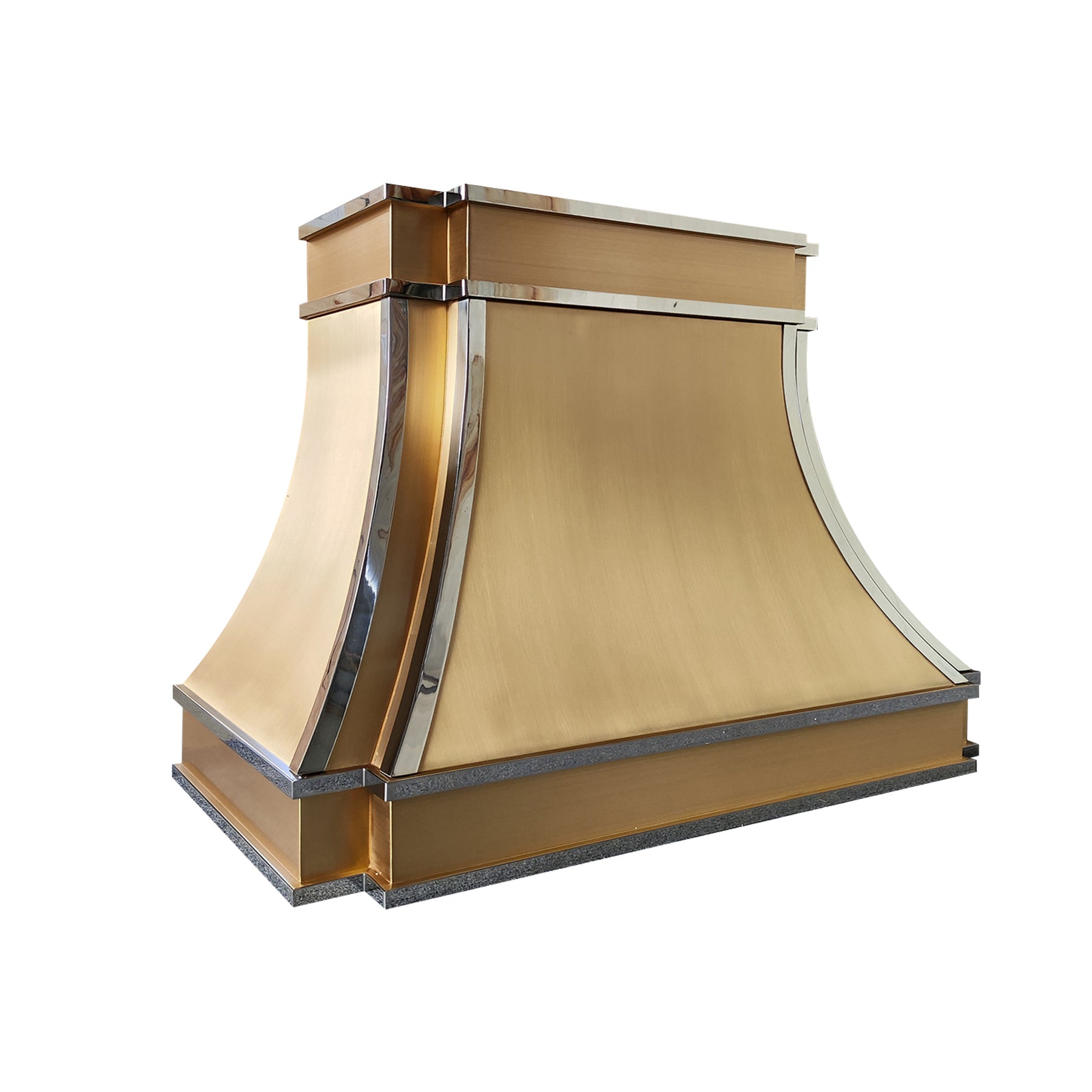 Fobest Custom Brass Range Hood with Polished Strap Accents FSS-548