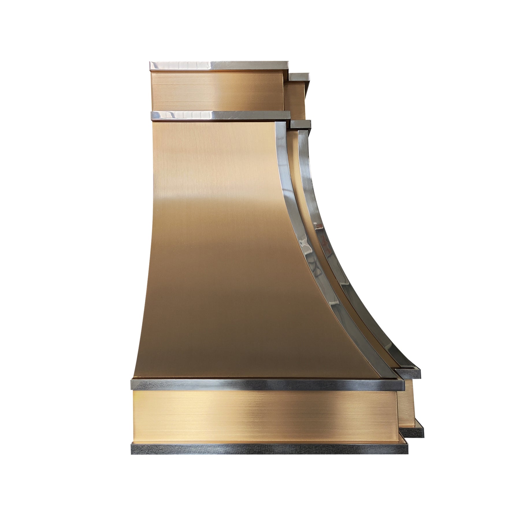 Fobest Custom Brass Range Hood with Polished Strap Accents FSS-548