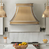 Fobest Custom Brass Range Hood with Polished Strap Accents FSS-548