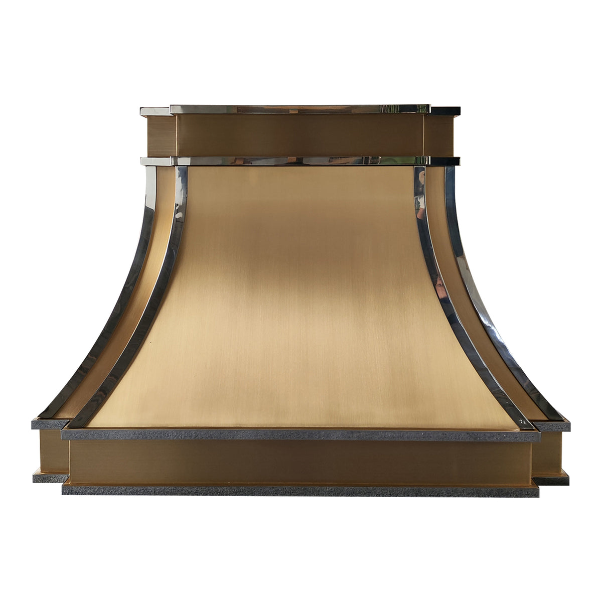 Fobest Custom Brass Range Hood with Polished Strap Accents FSS-548