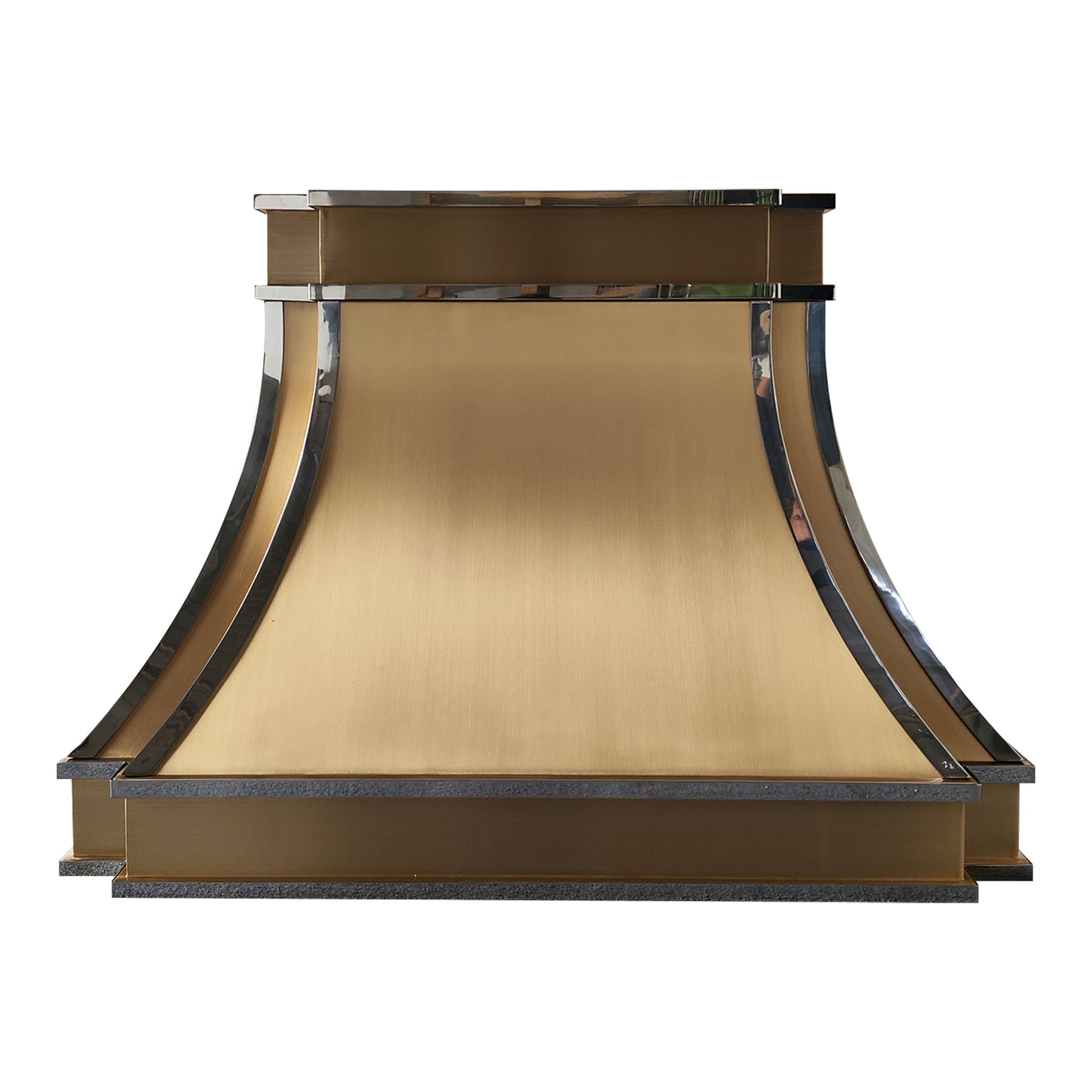 Fobest Custom Brass Range Hood with Polished Strap Accents FSS-548