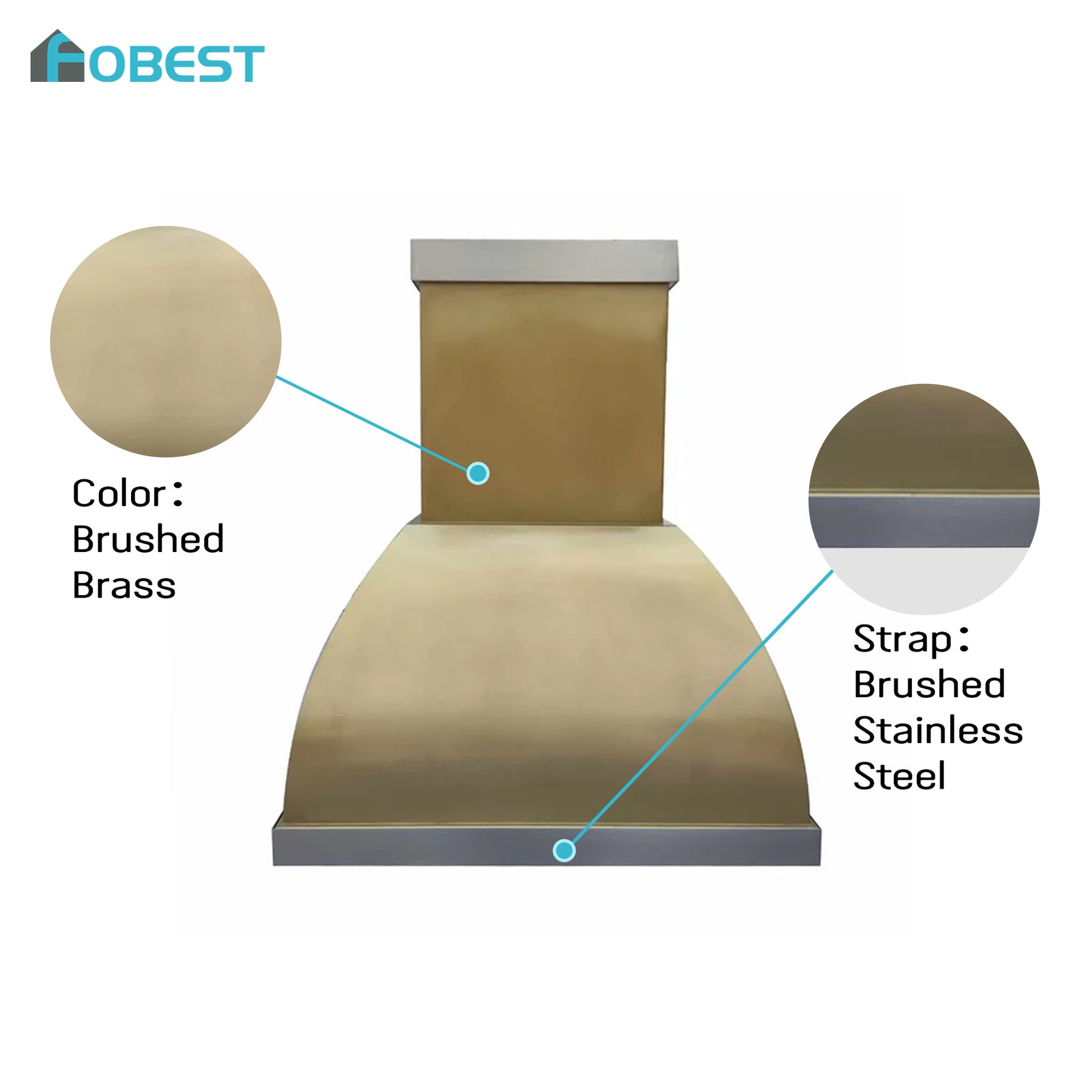 Fobest Custom Brass Range Hood with Stainless Steel Accent FSS-189