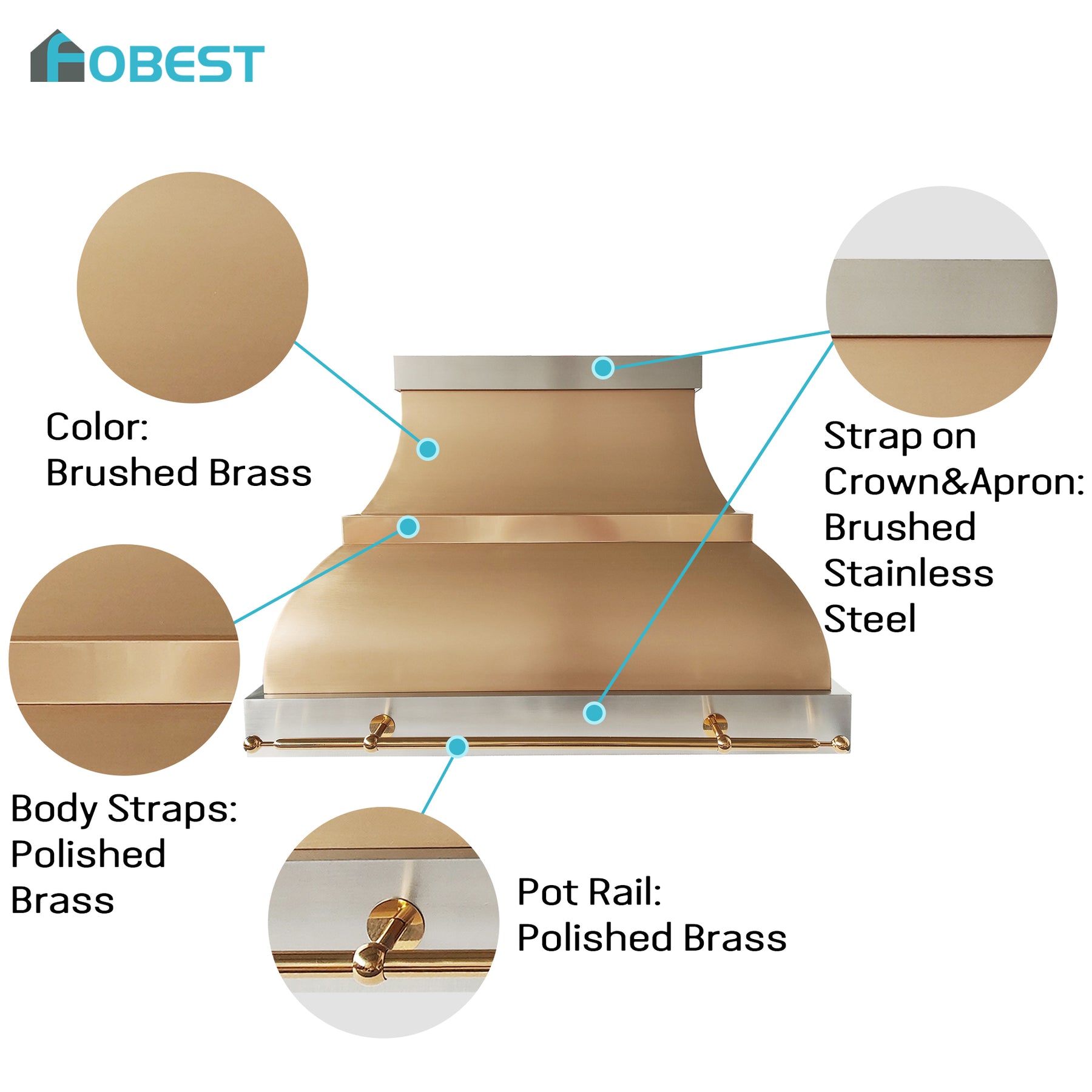 Fobest Custom Brass Range Hood with Stainless Steel Decor FSS-671
