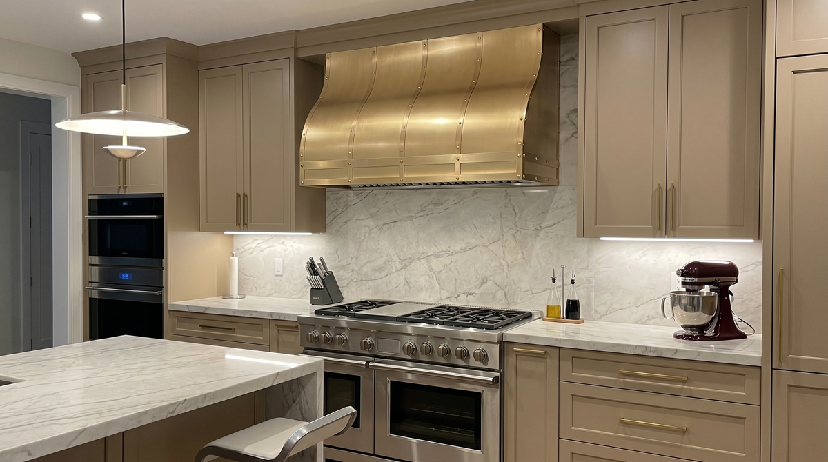Fobest Custom Brushed Brass Range Hood with Modern Luxury Design FSS-592
