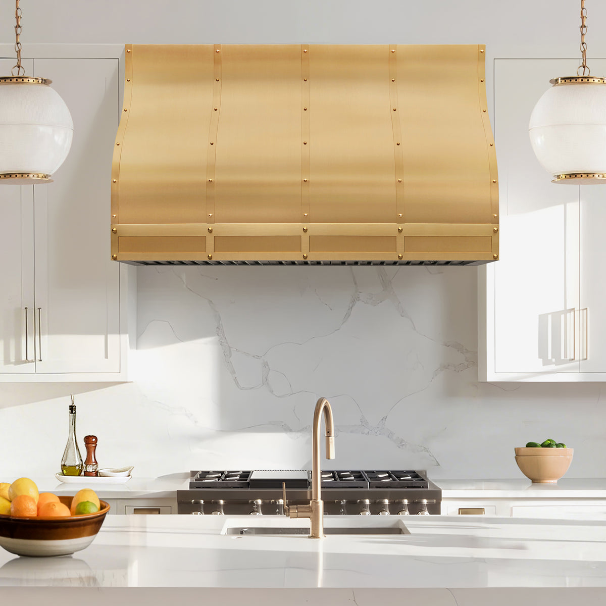 Fobest Custom Brushed Brass Range Hood with Modern Luxury Design FSS-592