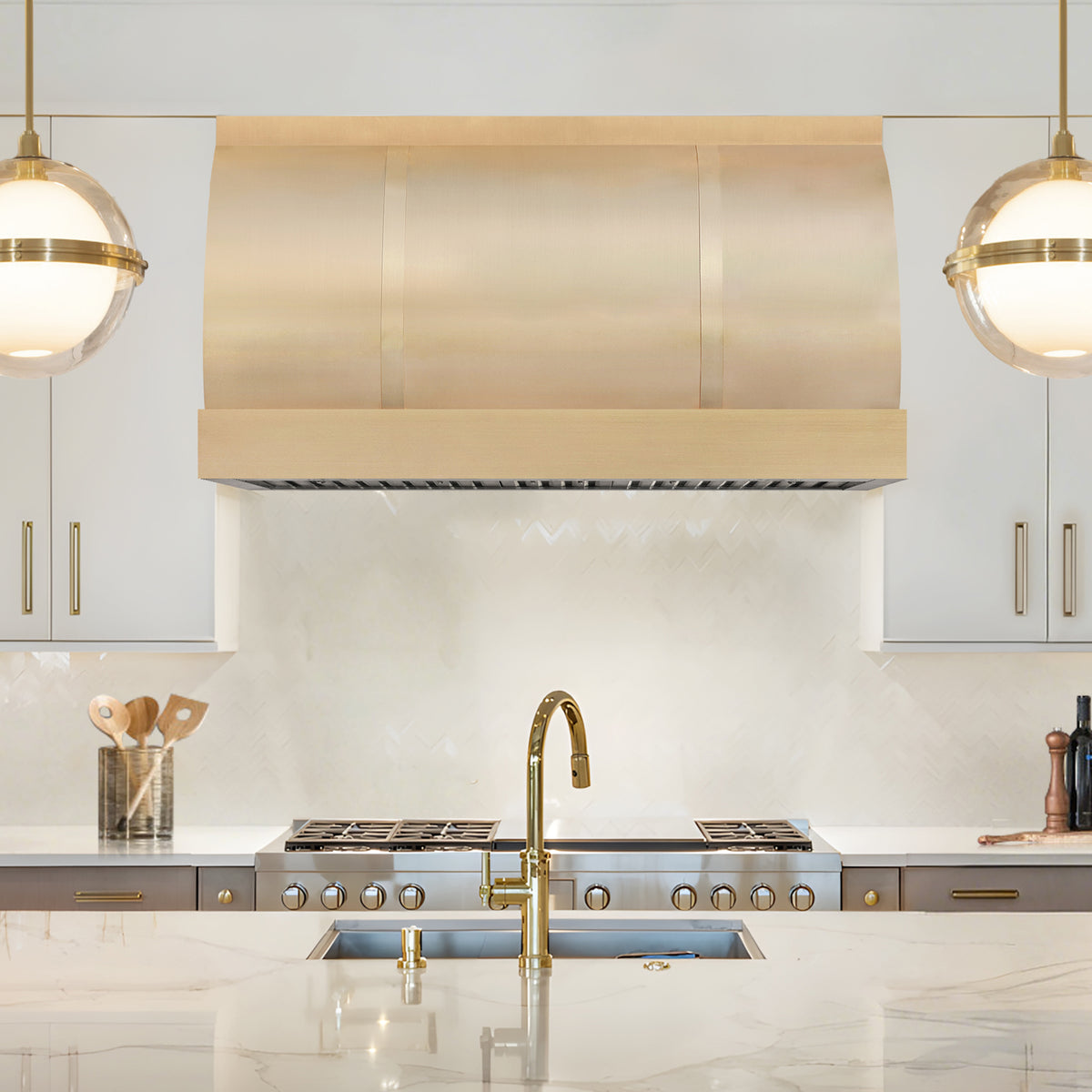 Fobest Custom Brass Round Box Range Hood with Straps FSS-581