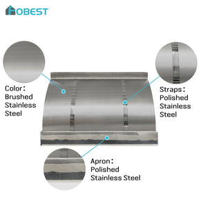 Fobest Custom Brushed Stainless Steel Range Hood with Polished Stainless Steel Straps FSS-653