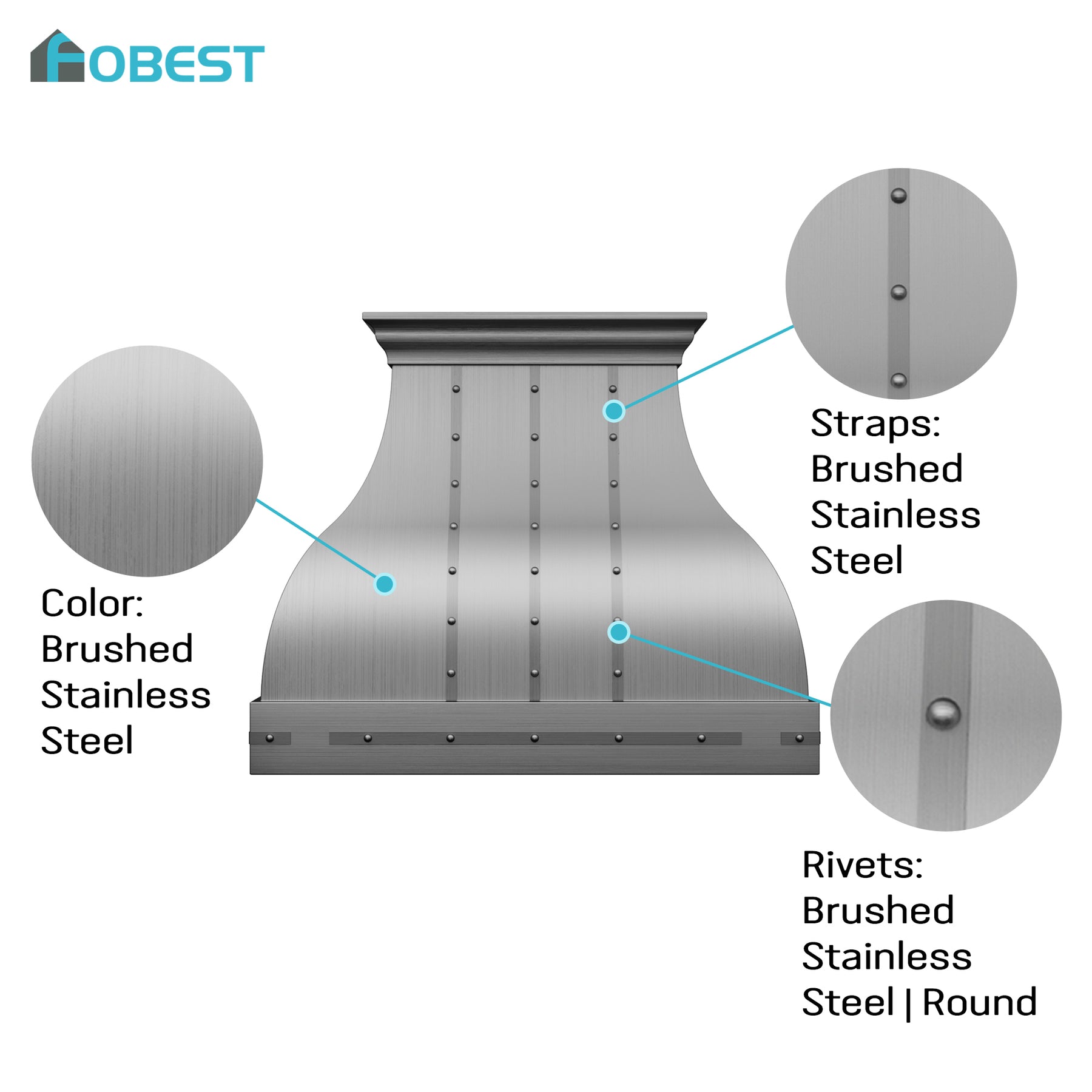 Fobest Custom Brushed Stainless Steel Range Hood with Rivet Detail FSS-658