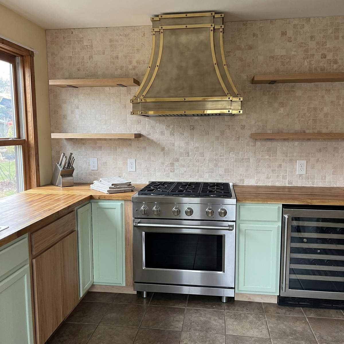 Fobest Custom California Brass Range Hood with Polished Brass Strap Details FSS-606