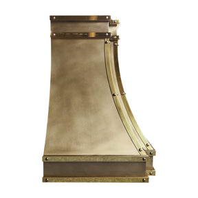 Fobest Custom California Brass Range Hood with Polished Brass Strap Details FSS-606