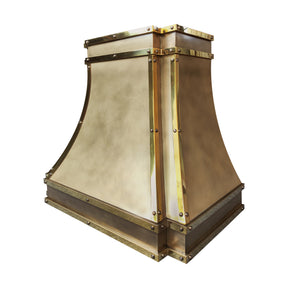 Fobest Custom California Brass Range Hood with Polished Brass Strap Details FSS-606
