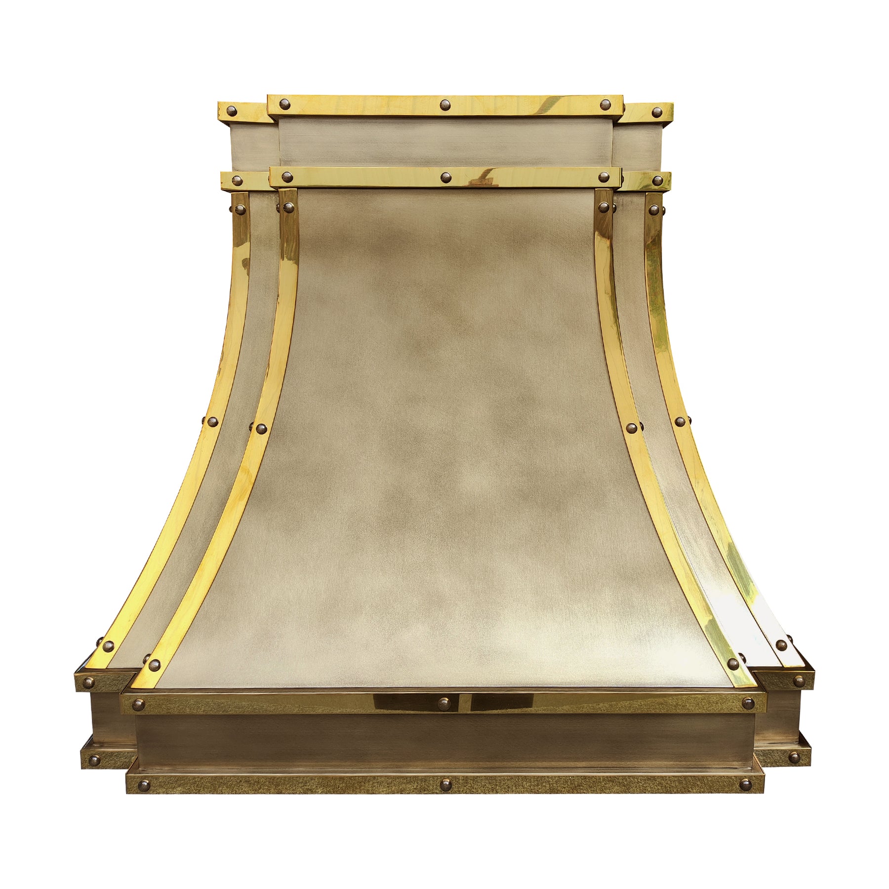 Fobest Custom California Brass Range Hood with Polished Brass Strap Details FSS-606