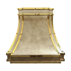 Fobest Custom California Brass Range Hood with Polished Brass Strap Details FSS-606