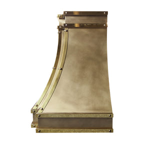 Fobest Custom California Brass Range Hood with Polished Brass Strap Details FSS-606
