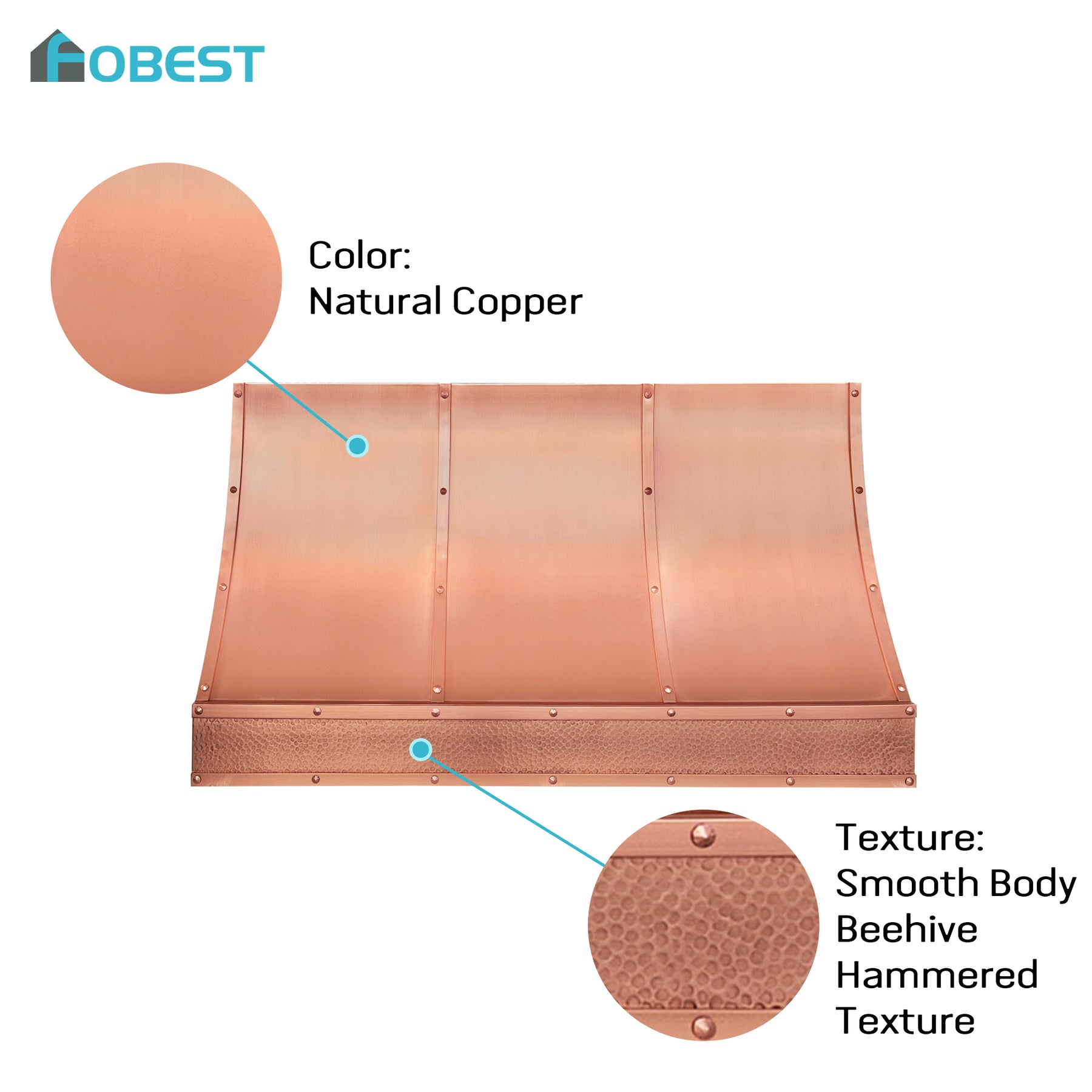 Fobest Custom Classic Copper Range Hood with Hammered Apron Design FCP-378