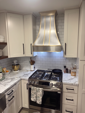Fobest Custom Classic Curved Stainless Steel Range Hood with Brass Straps FSS-613