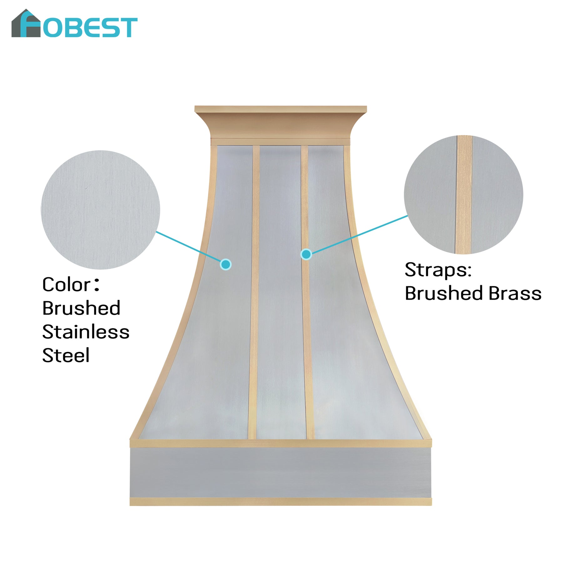 Fobest Custom Classic Curved Stainless Steel Range Hood with Brass Straps FSS-613