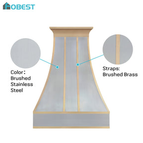 Fobest Custom Classic Curved Stainless Steel Range Hood with Brass Straps FSS-613