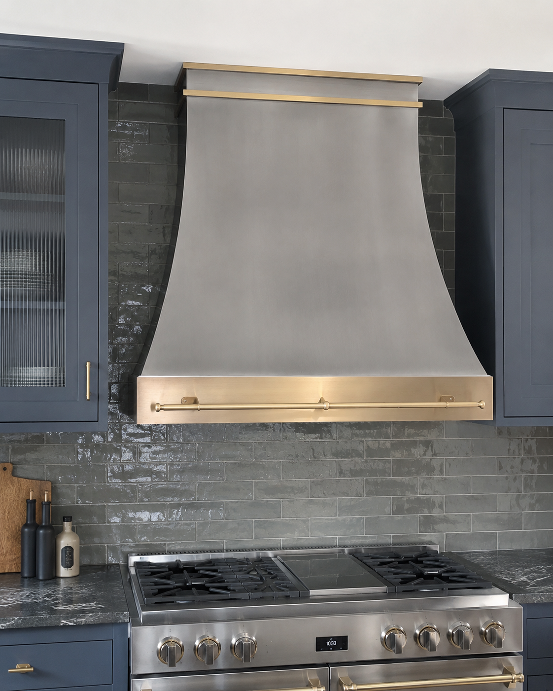 Fobest Custom Classic Range Hood in Brushed Stainless Steel with Brass Accents FSS-591