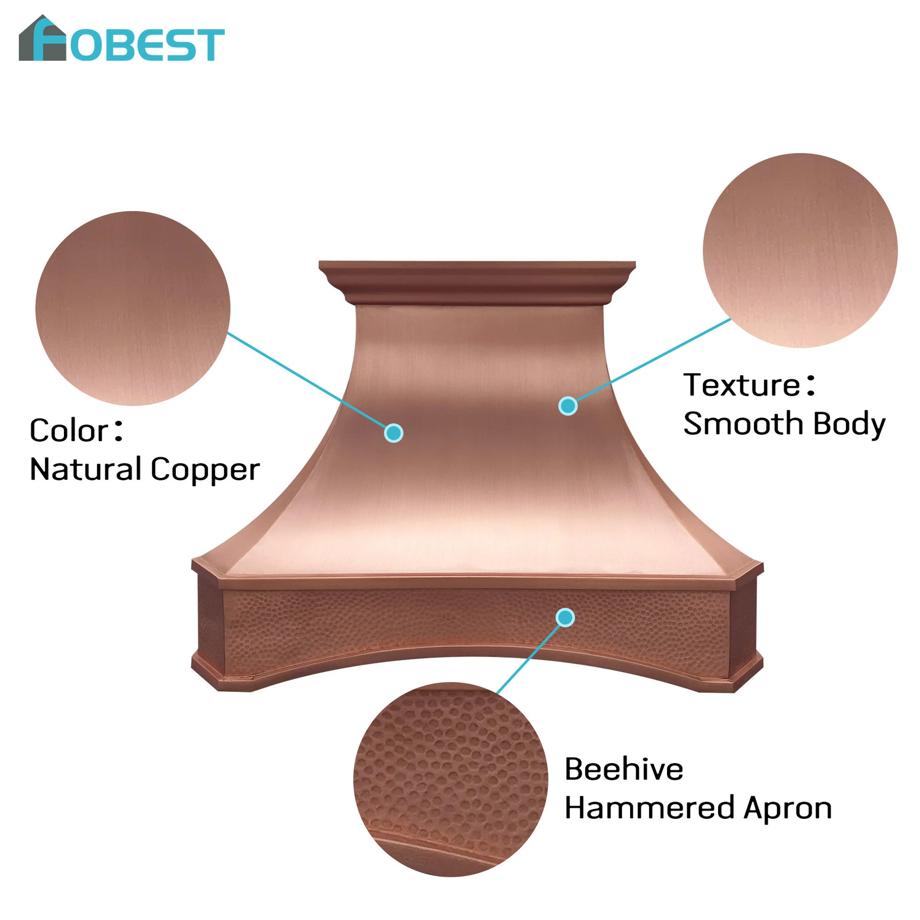 Fobest Custom Copper Hood Vent with Arched Apron FCP-280