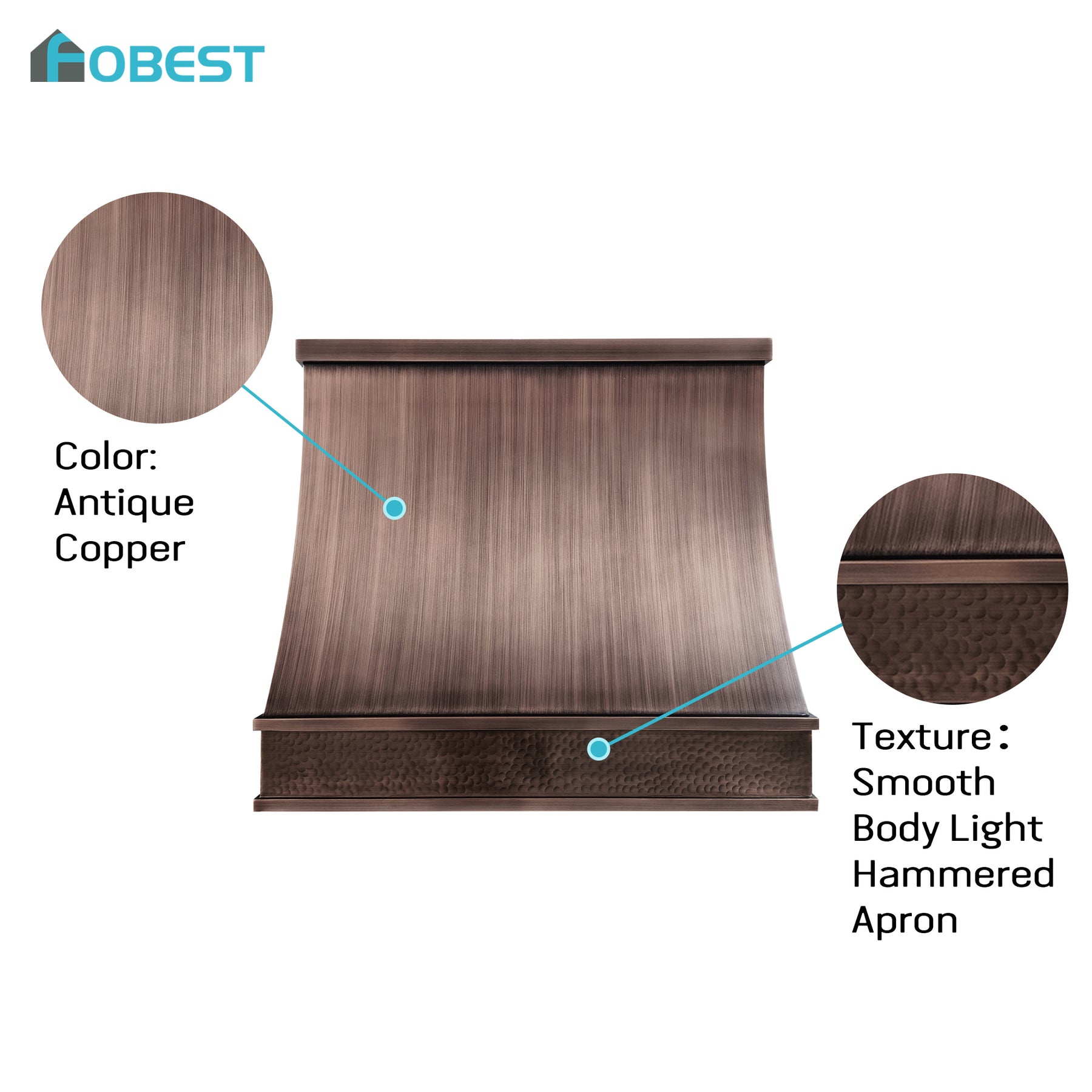 Fobest Custom Copper Range Hood with Modern Shape FCP-394