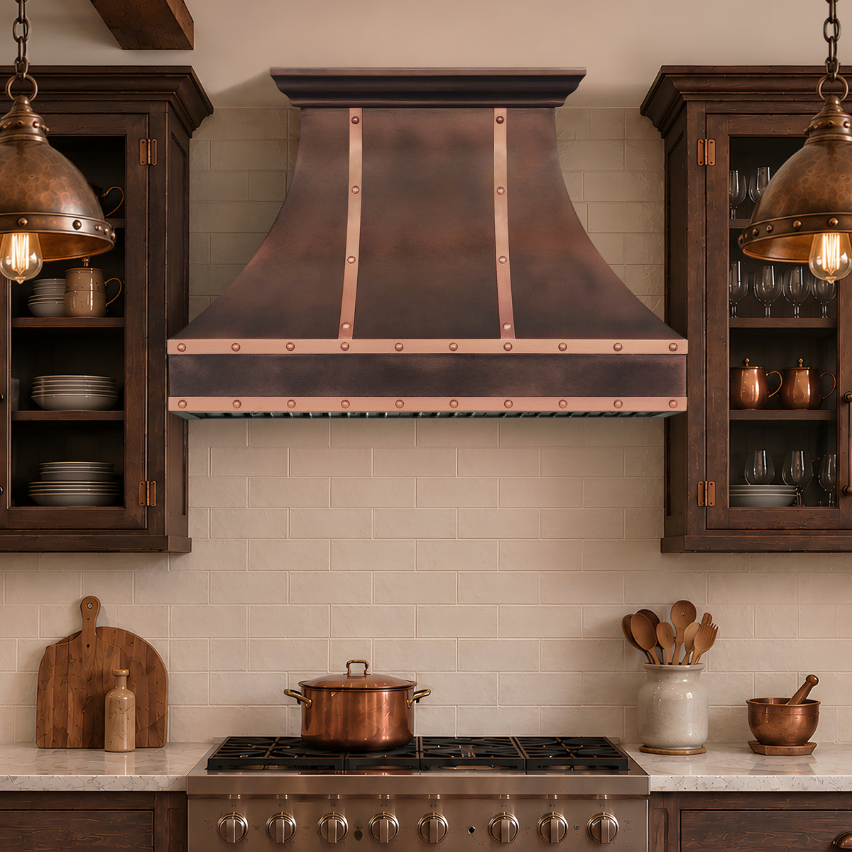 Fobest Custom Copper Range Hood with Natural Copper Straps FCP-375