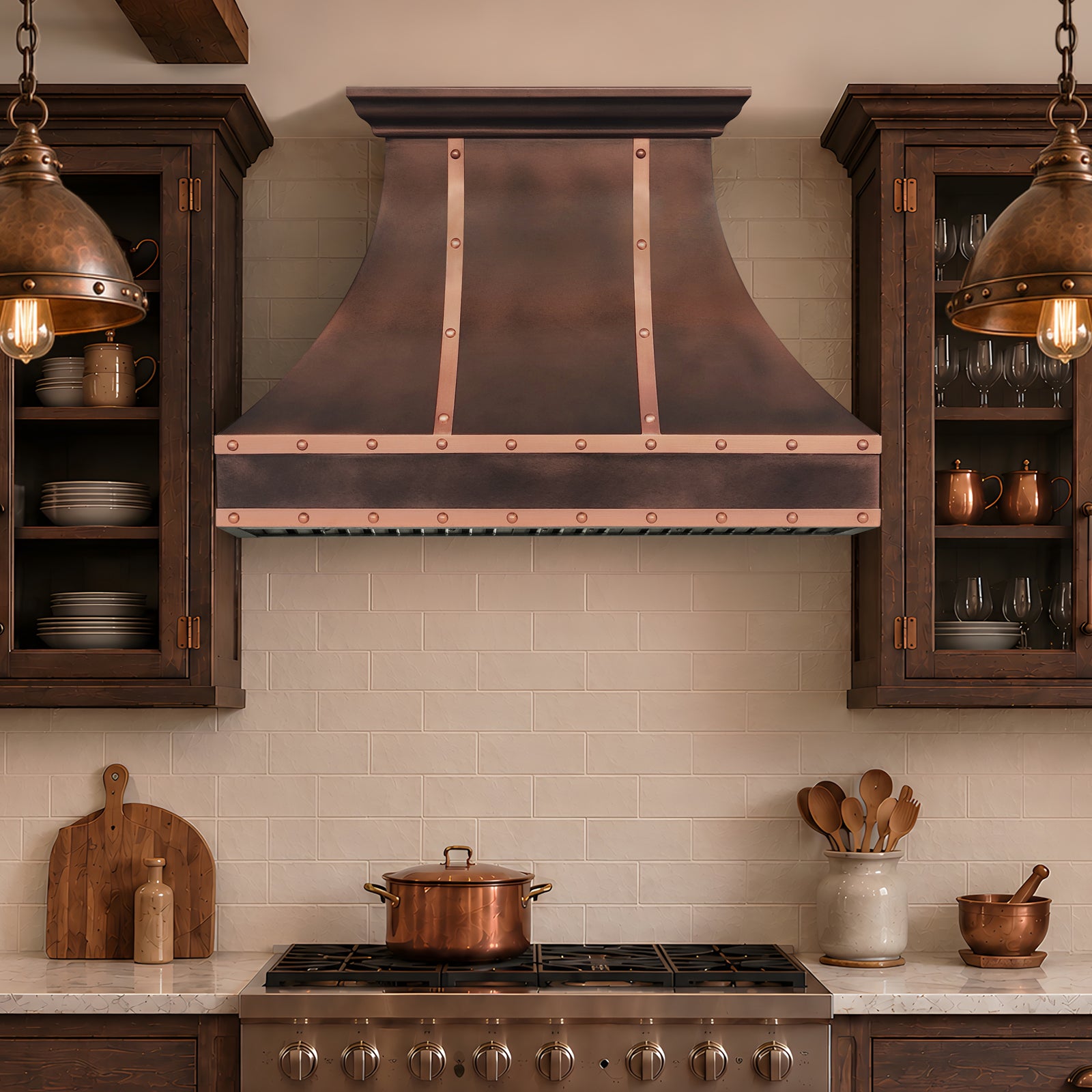 Fobest Custom Copper Range Hood with Natural Copper Straps FCP-375