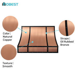 Fobest Custom Copper Range Hood with Oil Rubbed Bronze Straps FCP-367