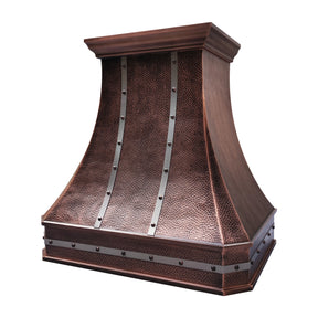 Fobest Custom Copper Range Hood with Stainless Steel Straps in a Statement Style FCP-339