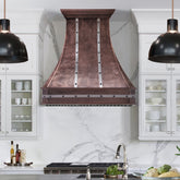 Fobest Custom Copper Range Hood with Stainless Steel Straps in a Statement Style FCP-339