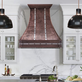 Fobest Custom Copper Range Hood with Stainless Steel Straps in a Statement Style FCP-339