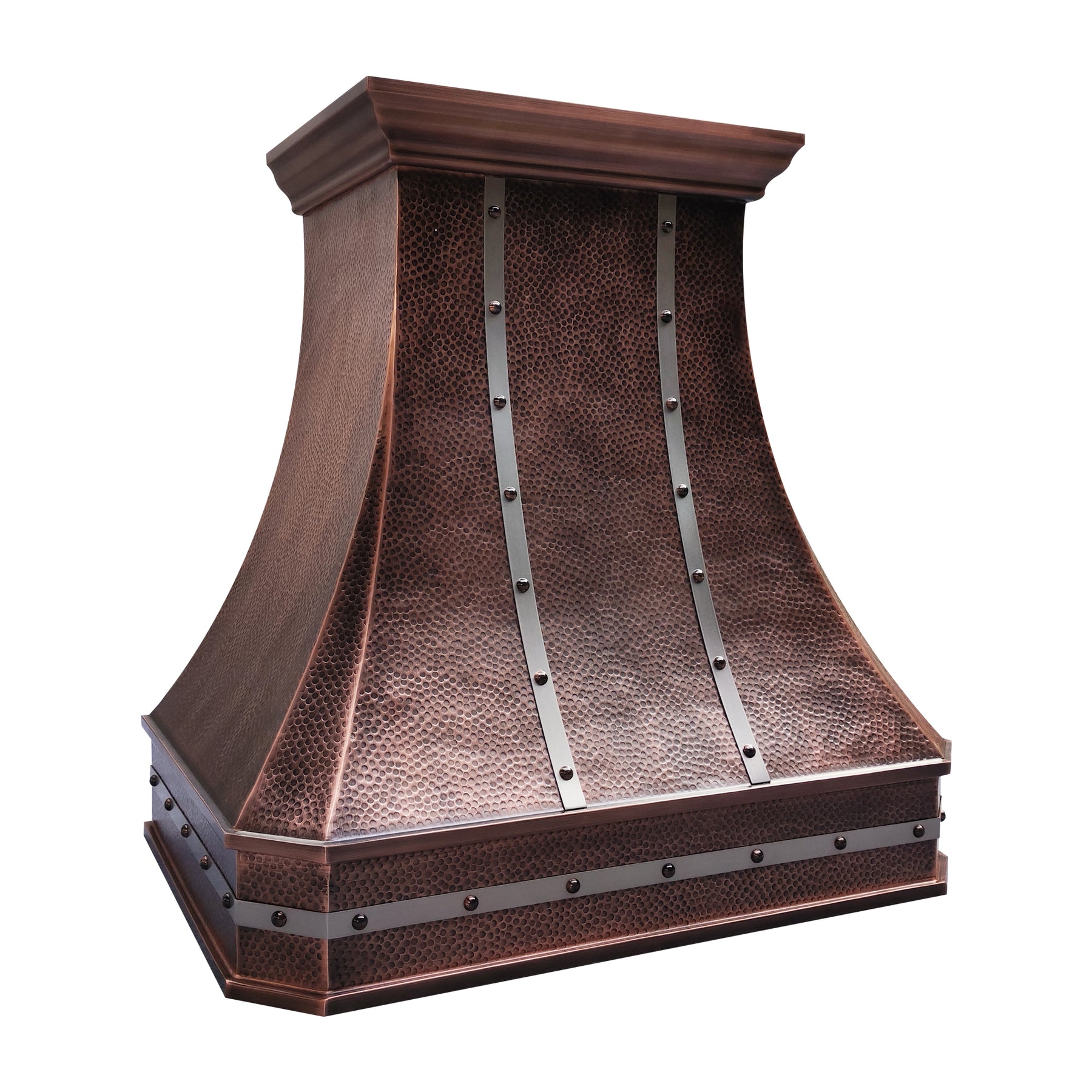 Fobest Custom Copper Range Hood with Stainless Steel Straps in a Statement Style FCP-339