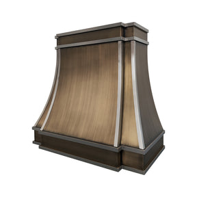 Fobest Custom Curved Aged Brass Range Hood with Brushed Stainless Steel Straps FSS-586