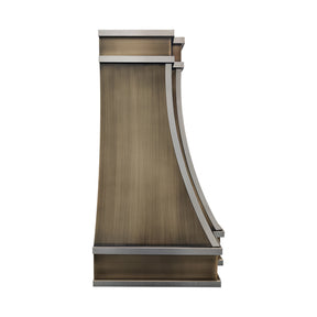 Fobest Custom Curved Aged Brass Range Hood with Brushed Stainless Steel Straps FSS-586
