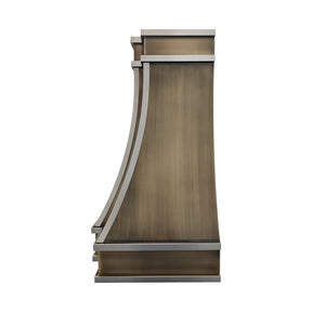 Fobest Custom Curved Aged Brass Range Hood with Brushed Stainless Steel Straps FSS-586