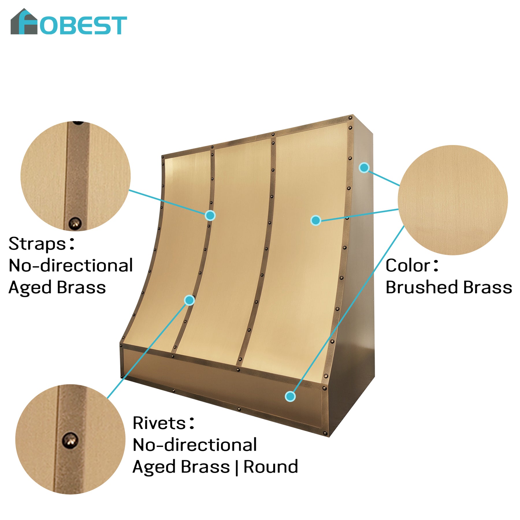 Fobest Custom Curved Box Range Hood in Brushed Brass  FSS-631