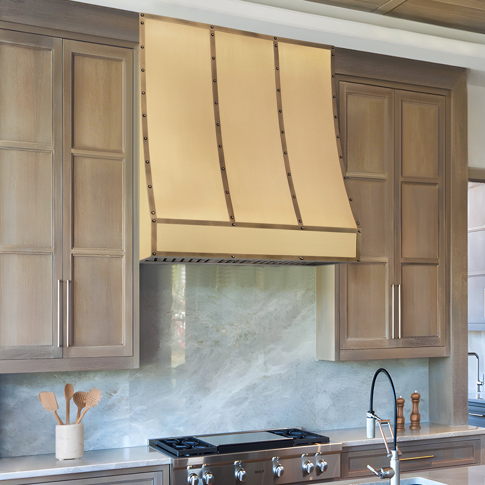 Fobest Custom Curved Box Range Hood in Brushed Brass  FSS-631