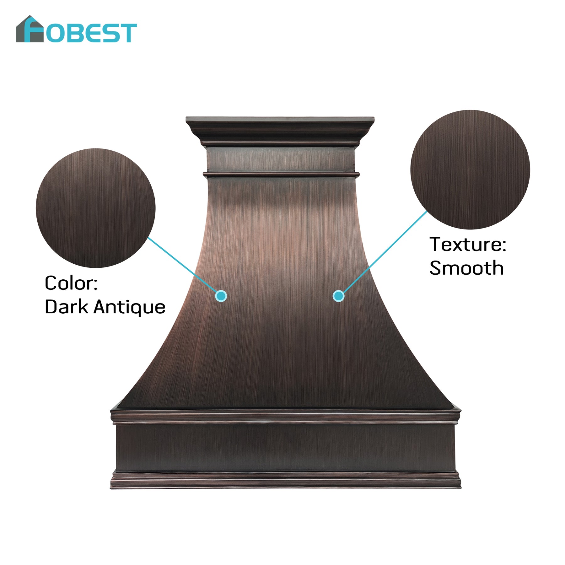 Fobest Custom Dark Antique Copper Metal Range Hood FCP-381