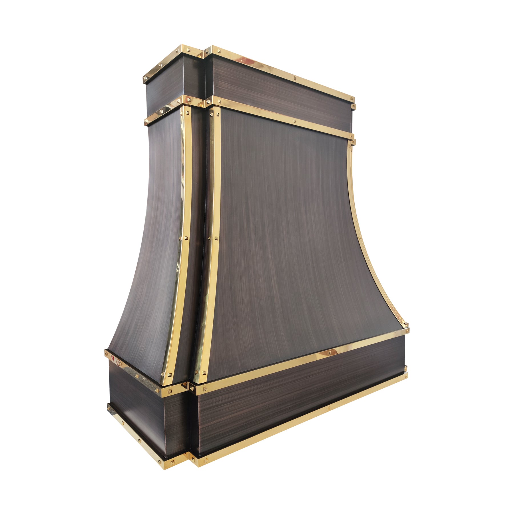 Fobest Custom Dark Antique Copper Range Hood with Polished Brass Accents FCP-385