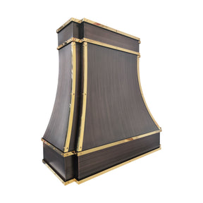 Fobest Custom Dark Antique Copper Range Hood with Polished Brass Accents FCP-385