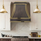 Fobest Custom Dark Antique Copper Range Hood with Polished Brass Accents FCP-385