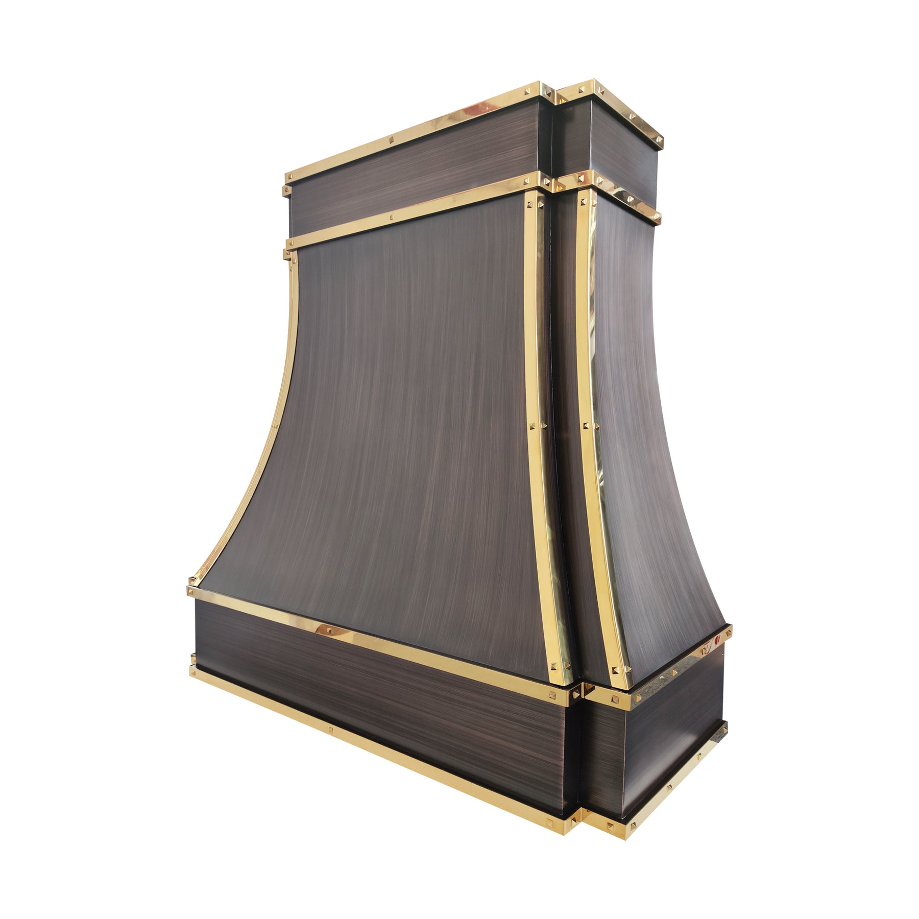 Fobest Custom Dark Antique Copper Range Hood with Polished Brass Accents FCP-385