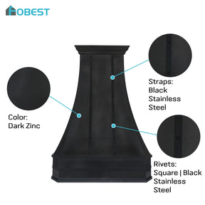 Fobest Custom Dark Zinc Range Hood with Black Stainless Steel Accents FSS-668
