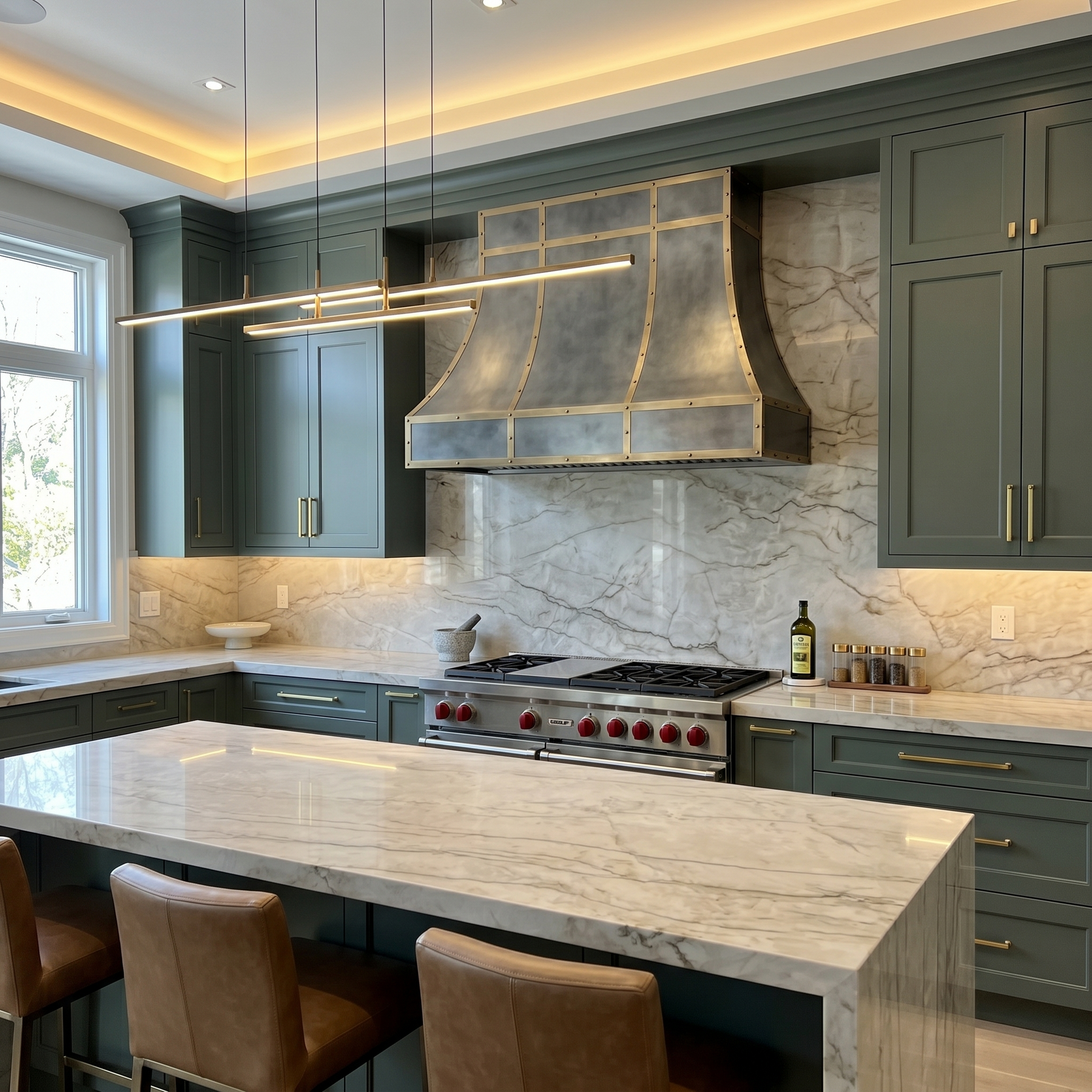 Fobest Custom Dark Zinc Range Hood with Brass Trim for Modern Kitchens FSS-570