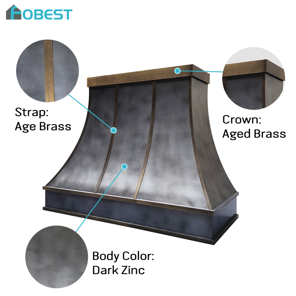Fobest Custom Dark Zinc Range Hood with Retro Accents FSS-555