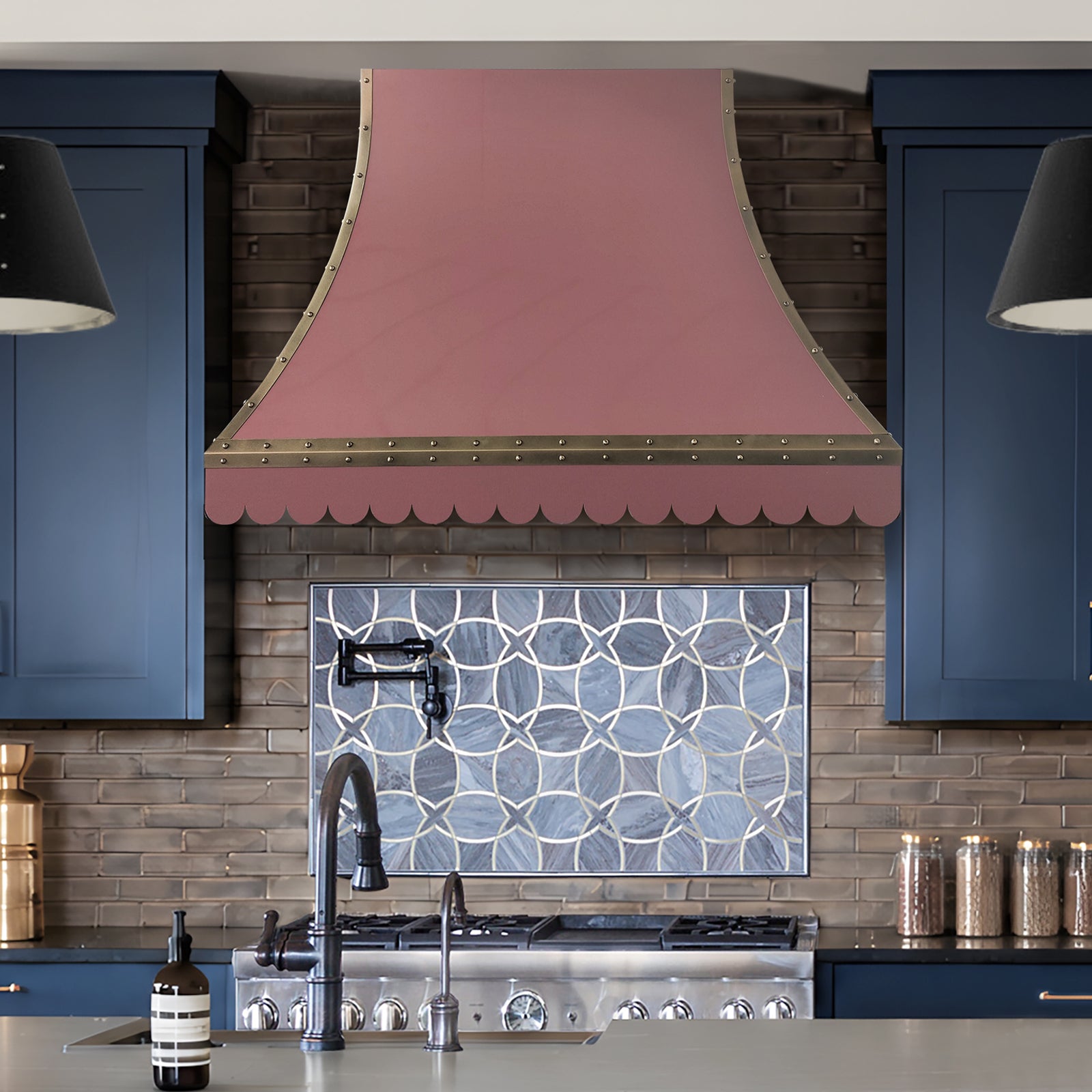 Fobest Custom Dustin Wine Stainless Steel Range Hood with Brass Decor FSS-696
