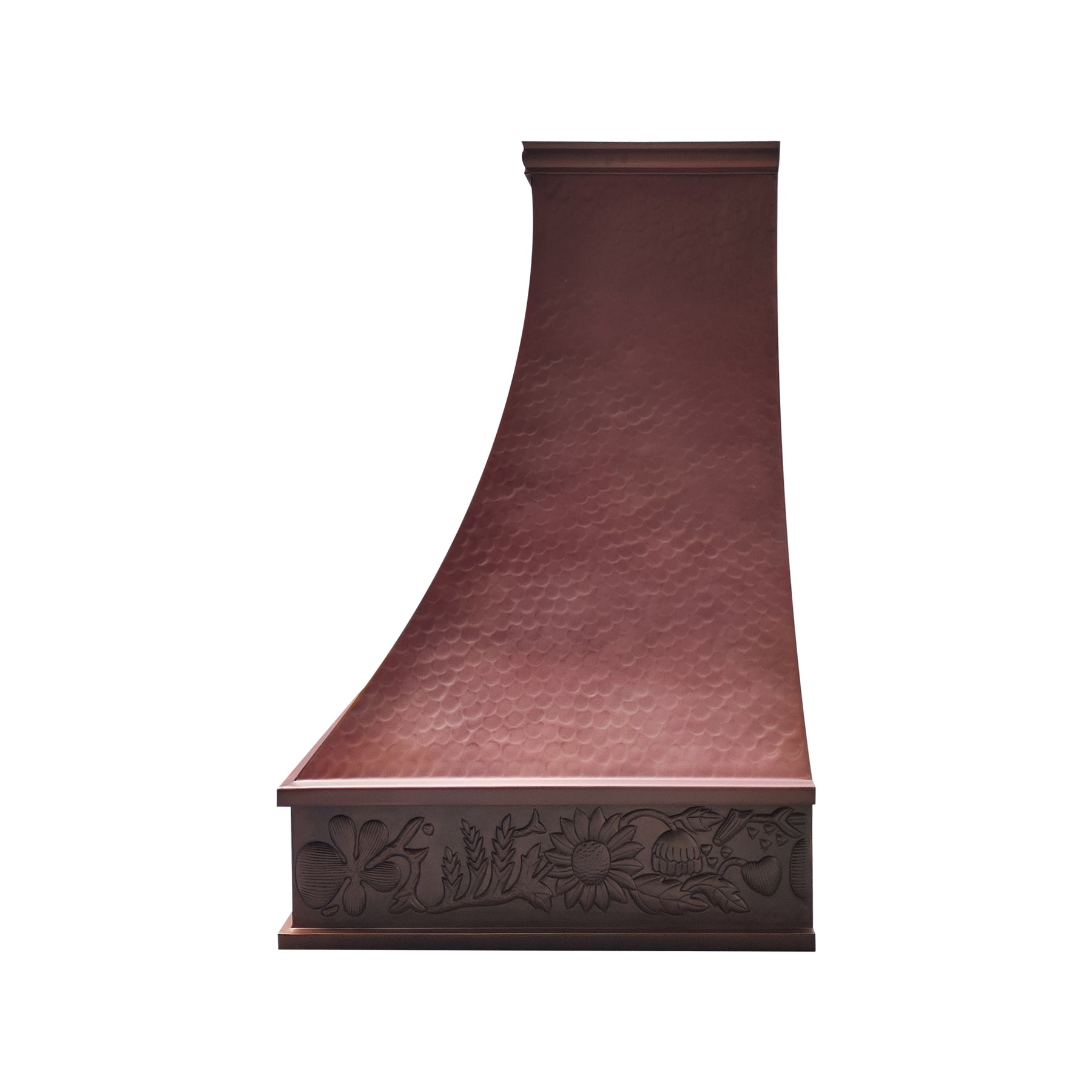 Fobest Custom Fire Copper Range Hood with Hammered Texture & Sculpted Curved Crown FCP-356